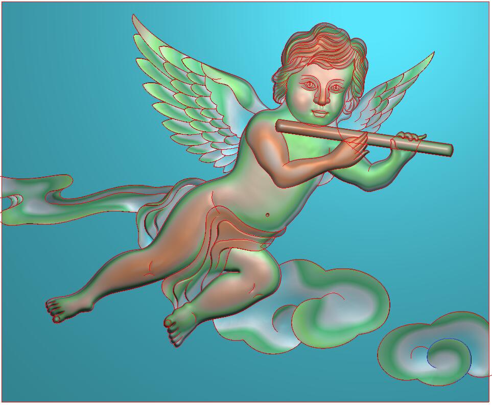 天使9 759-609-25_欧式天使人物壁画带翅膀天使壁挂背景墙精雕图浮雕图